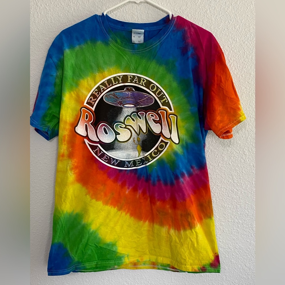 Colortone Mens Tie Dye Really fat out Roswell alien T shirt men’s size Large